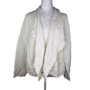 Oska Open Front Waterfall Cardigan 100% Linen Waffle Knit AS IS Lagenlook Large